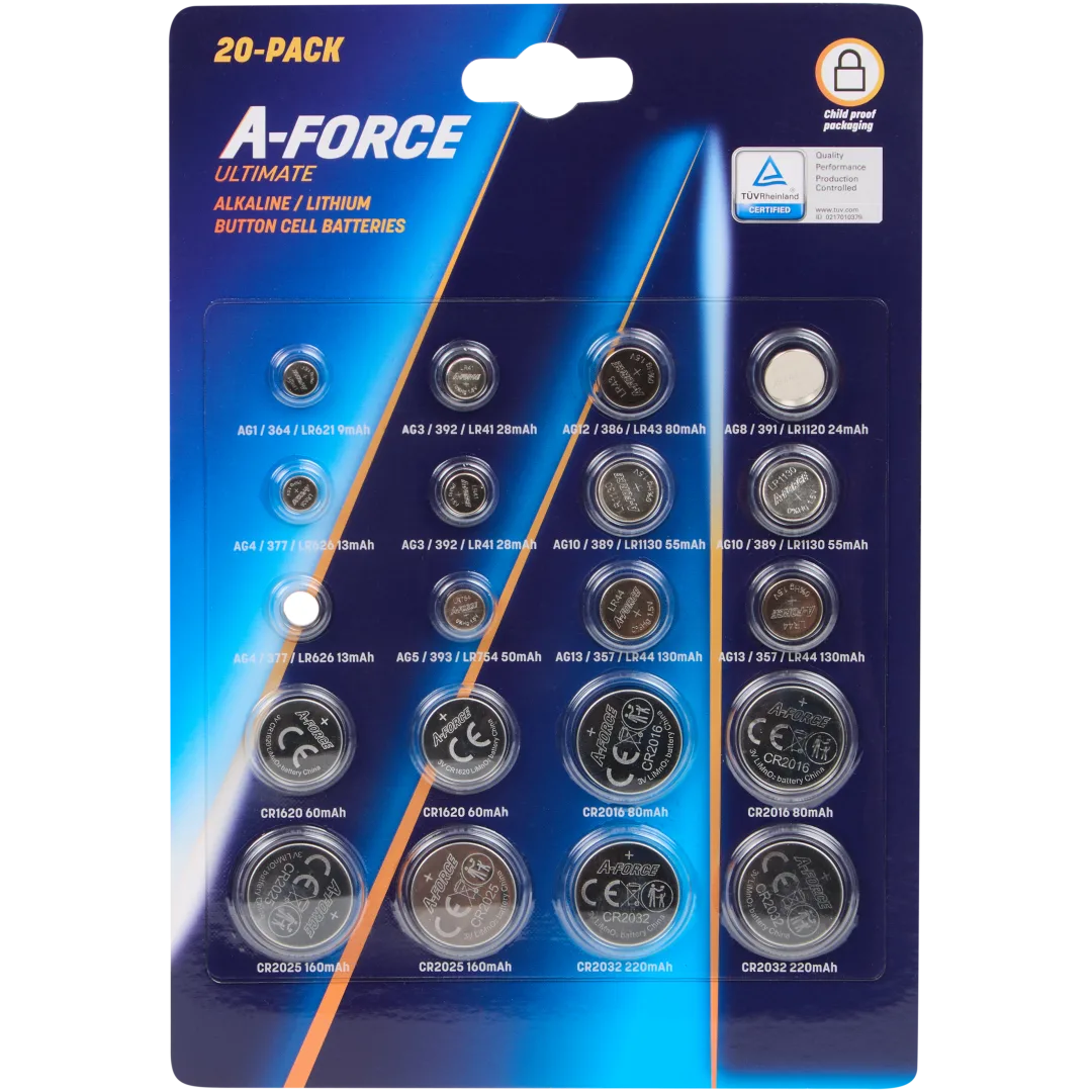 A-Force lithium knoopcelbatterijen 20 stuks