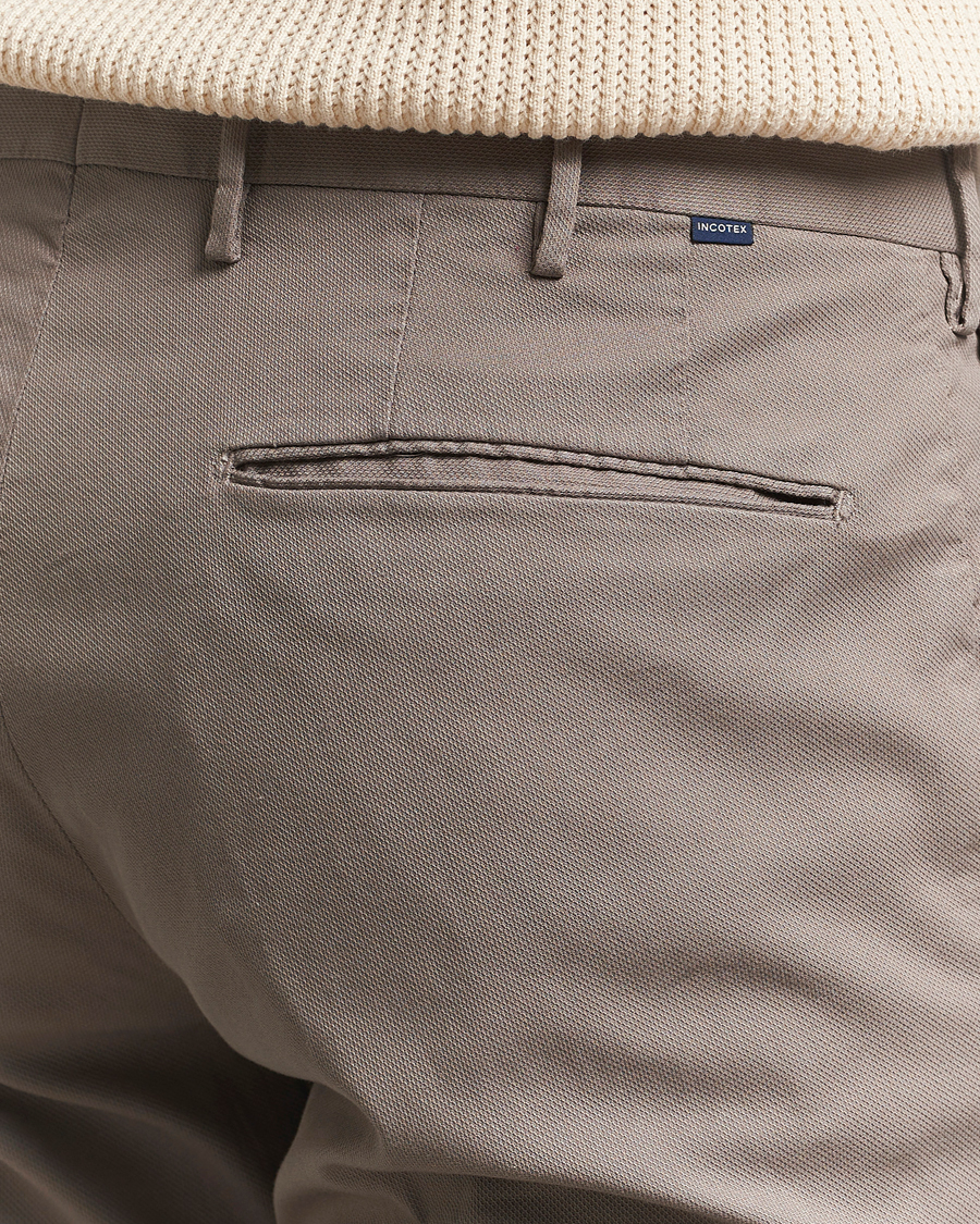 Incotex Slim Fit Micro Structure Cotton Chinos Brown