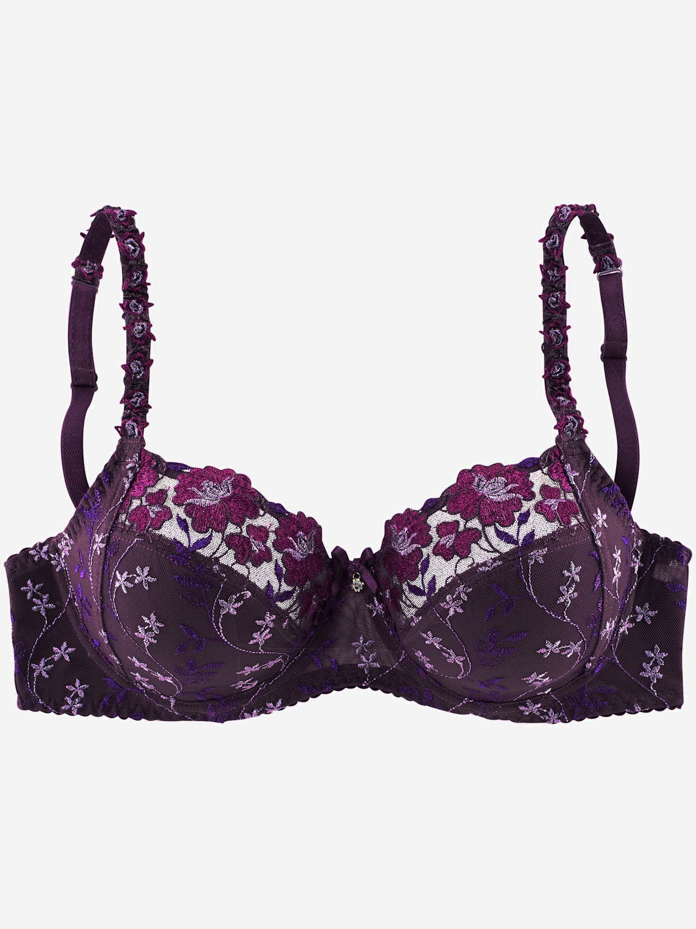 Soutien-gorge à armatures, dentelle brodée