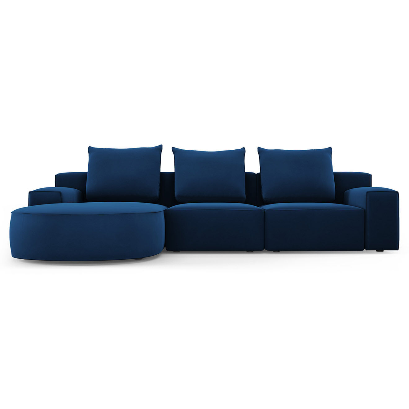 Mazzini Sofas Canapé d'angle gauche arrondi en velours Ivy 5 Places bleu roi - 285x180x89 cm