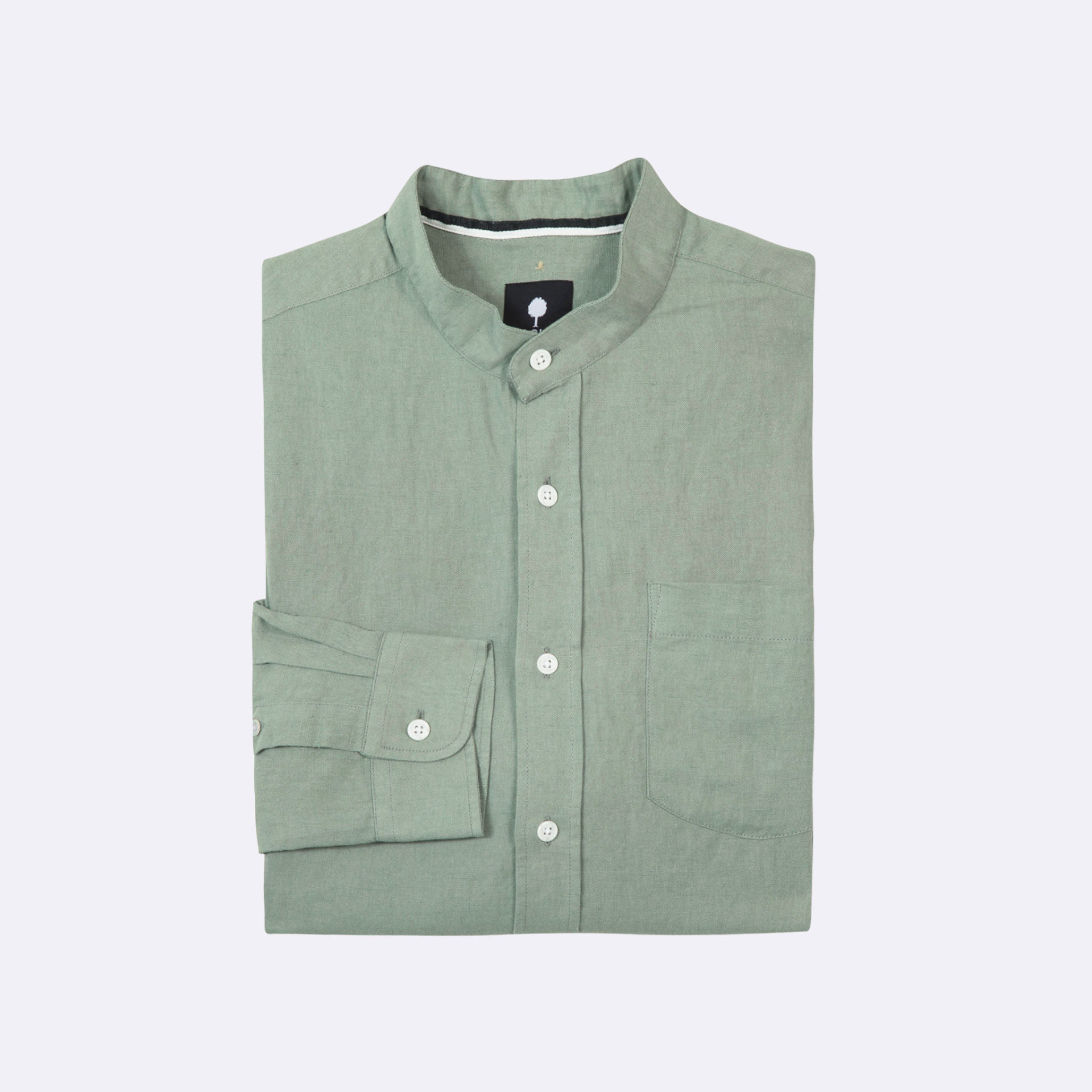 Chemise col mao vert clair Lin et coton - modèle Chiavari