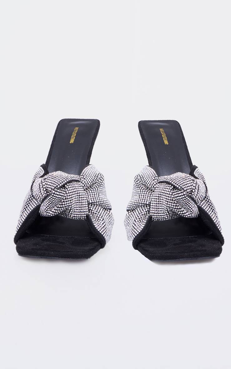 Noir Mules À Talons En Synthétiquecuir Bout Carré Avec Nœud Orné De Strass