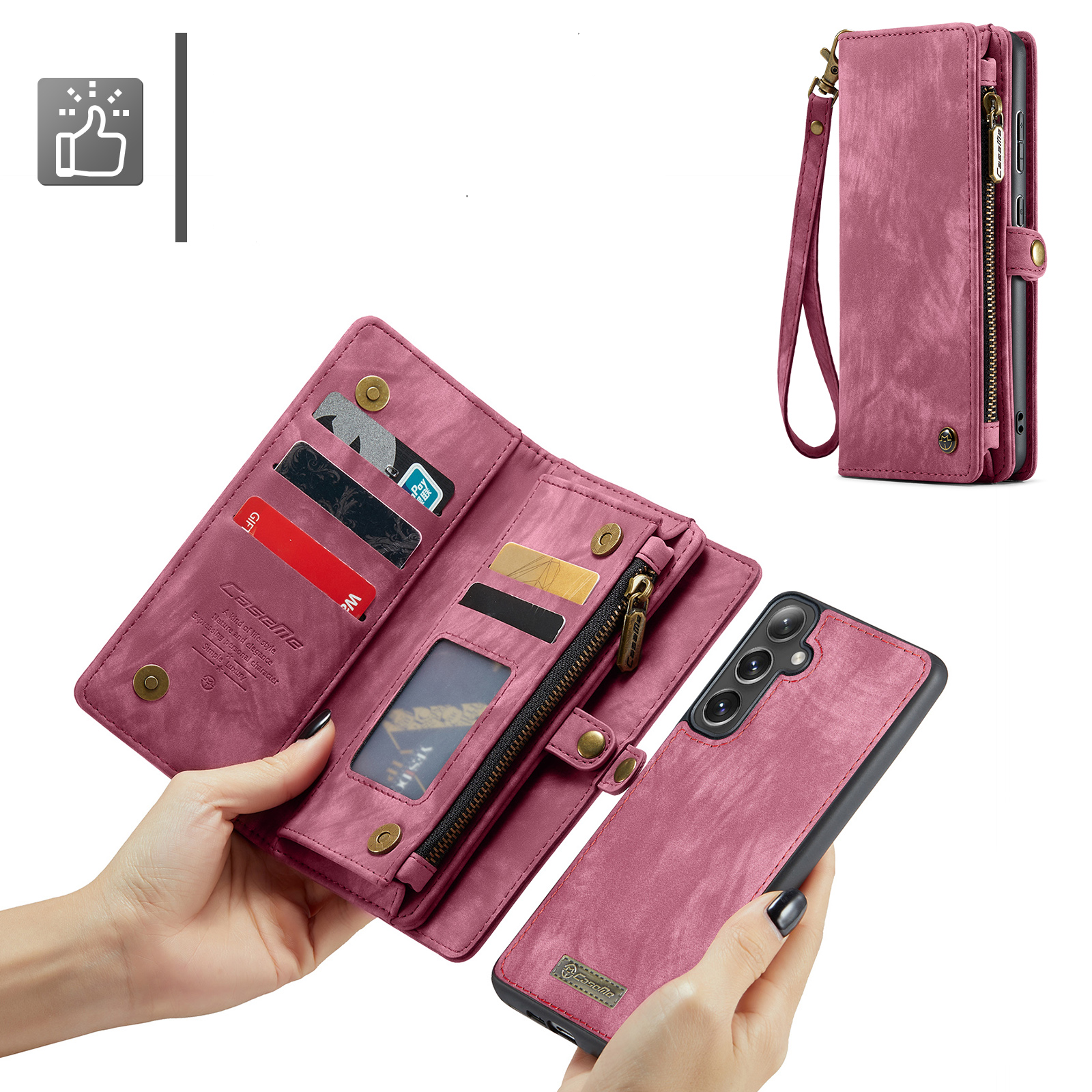 Samsung Galaxy S24 FE 2in1 Leder Tasche   Magnet Hardcase Karten Etui - Rot