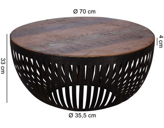 Couchtisch rund 70 cm braun/ schwarz