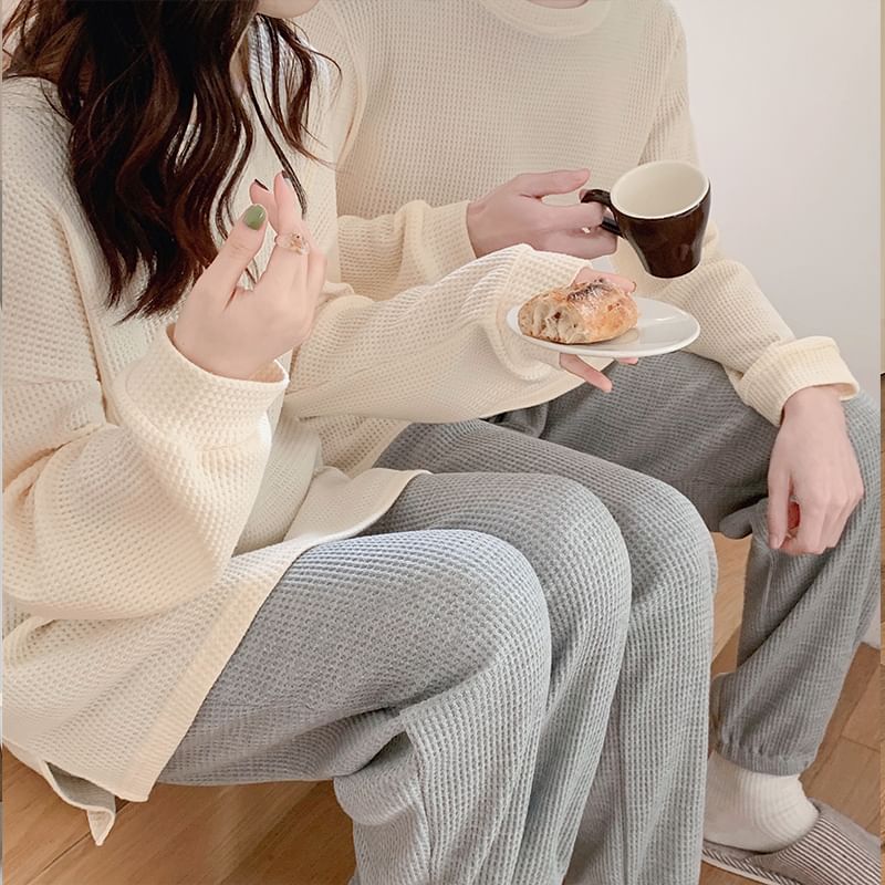 Siensien - Bijpassende pyjamaset voor koppels: effen top met lange mouwen + broek