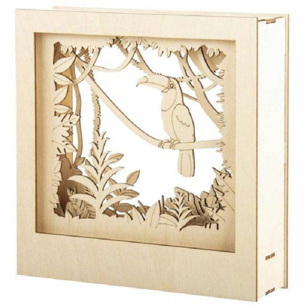 Cadre décoratif en bois à motif 3d - 24 x 24 x 6,5 cm - toucan
