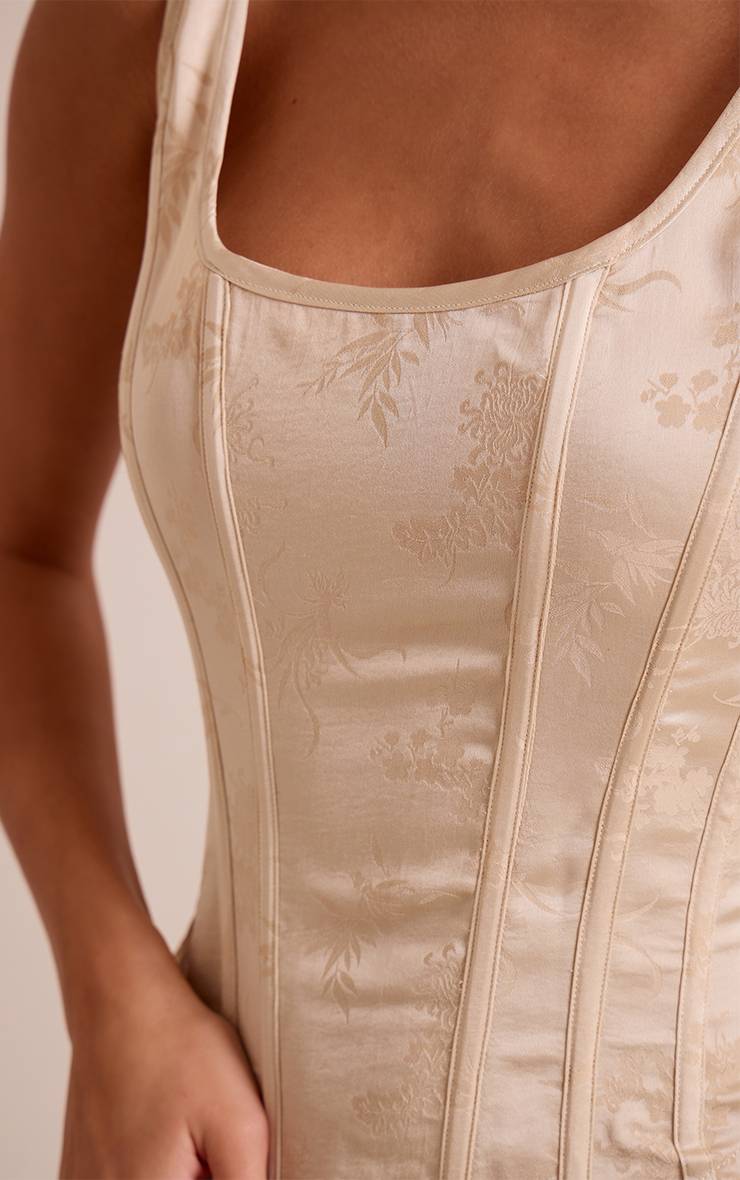 Crème Corset Long Dévoré À Baleines Avec Ourlet Plongeant