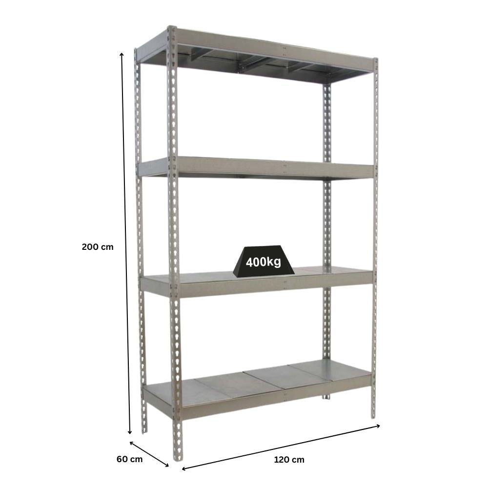 PROREGAL Heavy-Duty Stellingkast Metaal Yeti Vier HxBxD 200 x 120 x 60 cm Plank Draagvermogen 400 kg Grijs