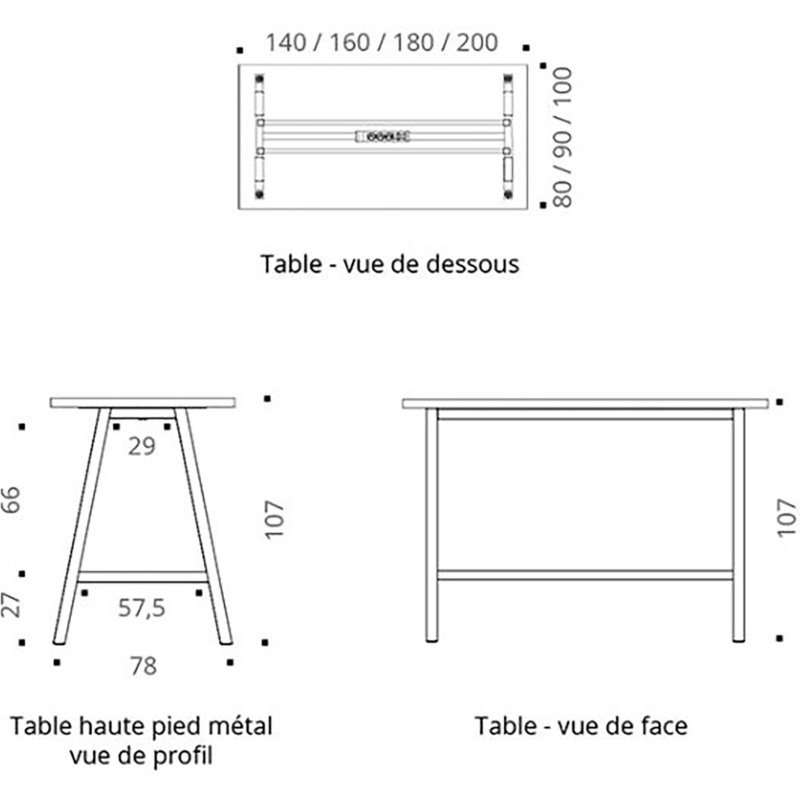 Table haute Synergy H 107 cm avec bloc électrique encastré 3 prises AC + 1 USB-A +1 USB-C