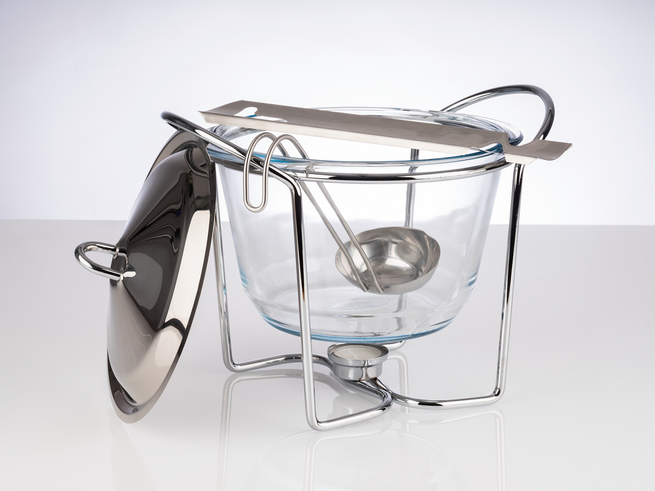 APS Feuerzangenbowle mit Stövchen, Metall verchromt