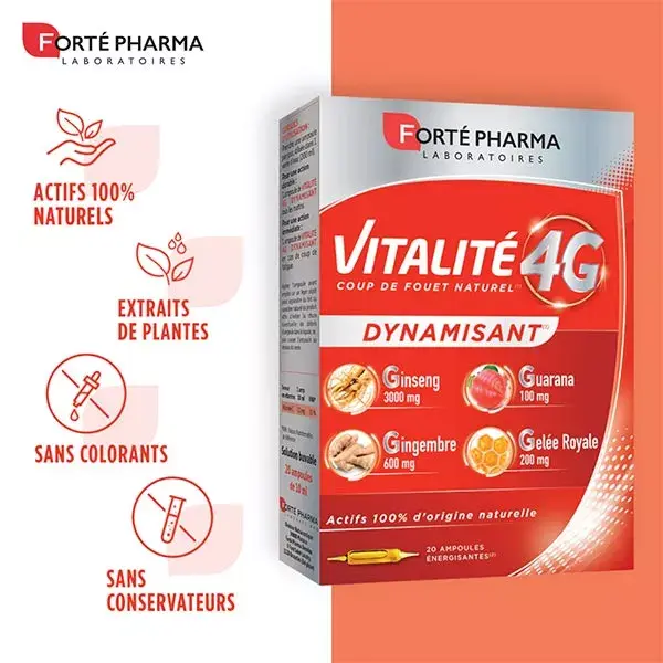 Forté Pharma Vitality 4G Energizante Natural com Vitamina C - 20 ampolas