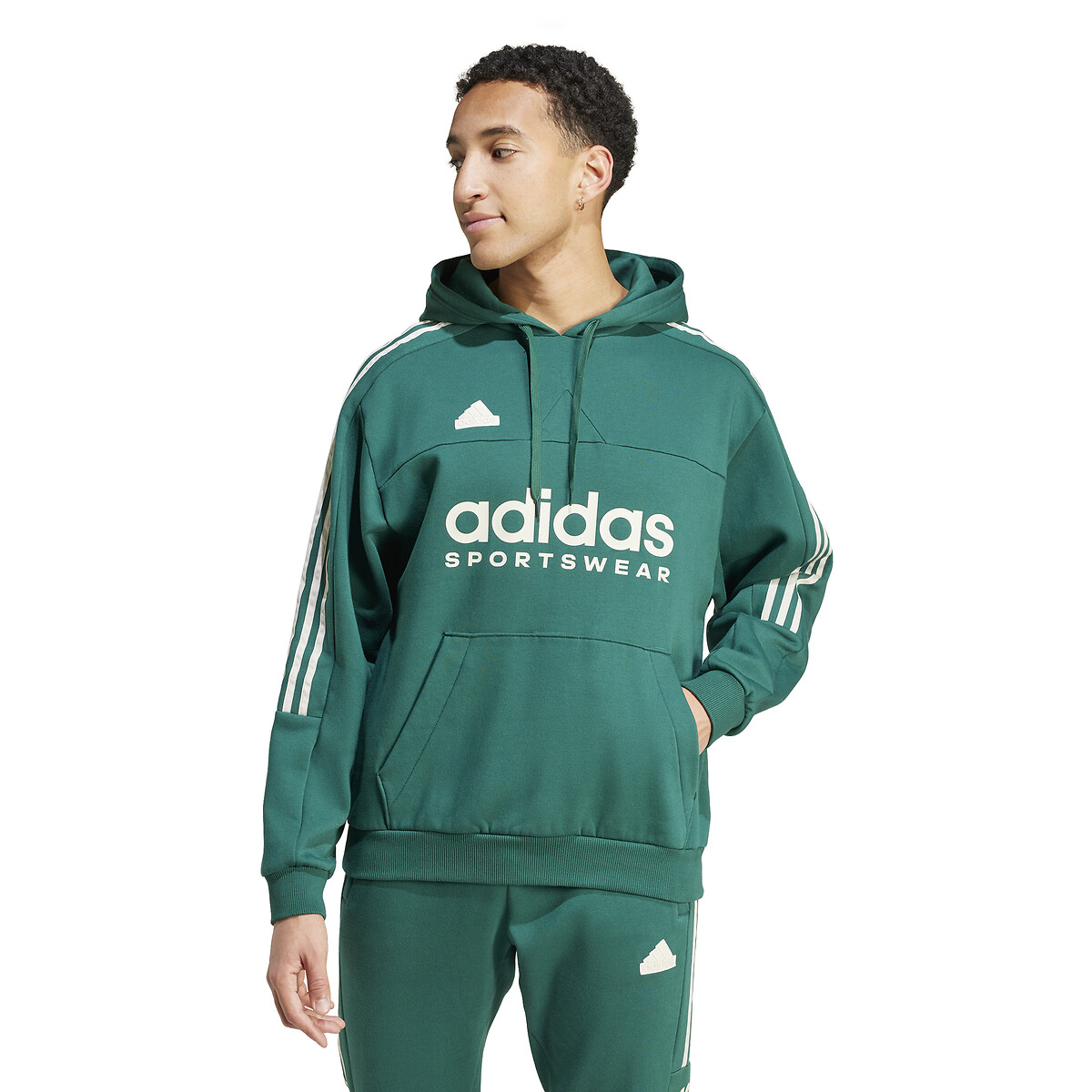 Roupas esportivas Adidas<br>Moletom com capuz Tiro com logo duplo e três listras