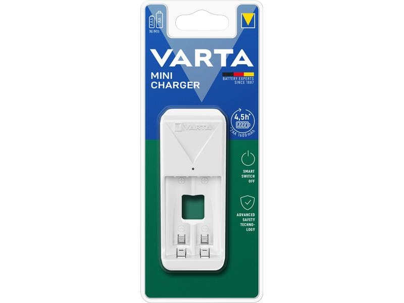 Varta Ladegerät Mini Charger Ladegerät für AA/AAA Batterien mit vielen Sicherheitsfeatures