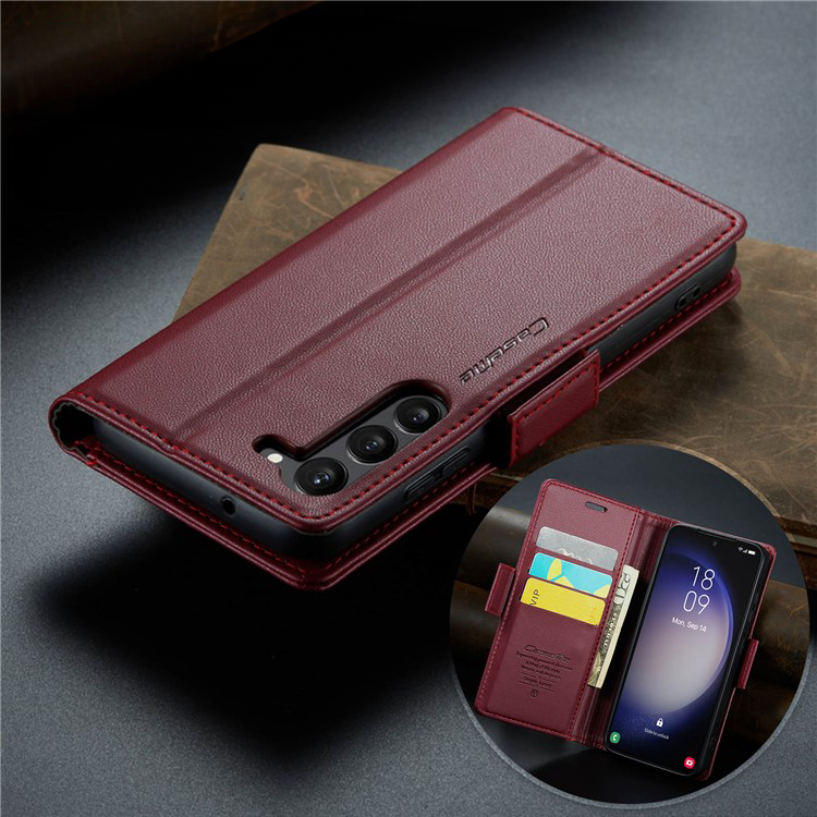 Samsung Galaxy S24 Leder Tasche Flip Wallet Etui mit Kartenfächern Litchi Look (RFID Schutz) - Rot
