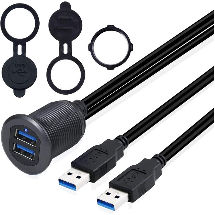 (1m) 2x USB A auf 2x USB A Buchse Verlängerungskabel KFZ Auto Armaturenbrett Kabel - Schwarz