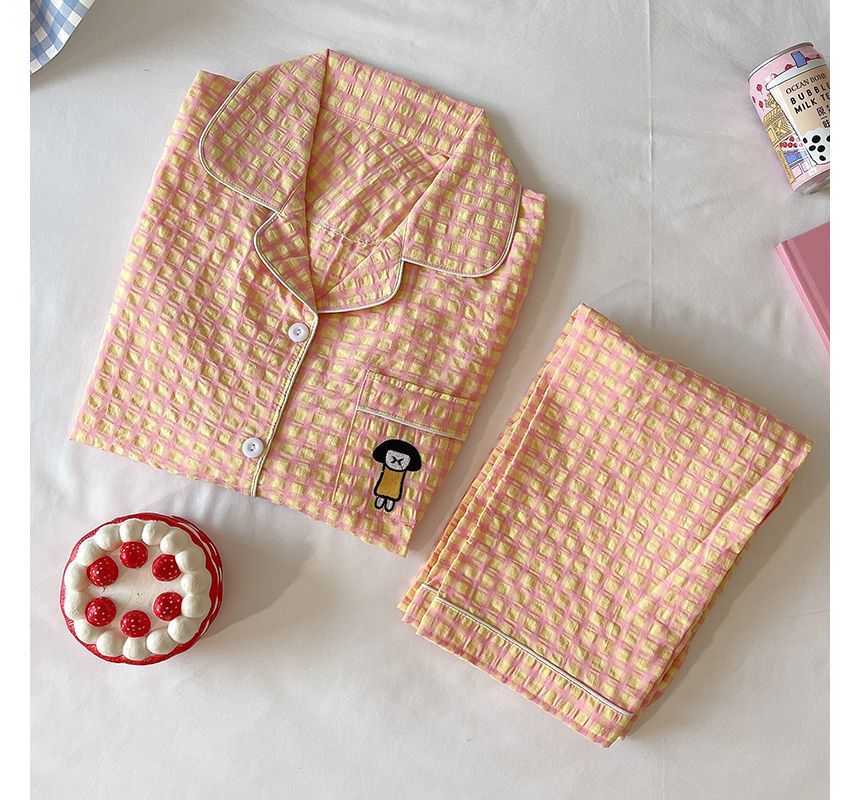 Siensien - Pyjamaset: geruite top met lange mouwen + broek + hoofdband
