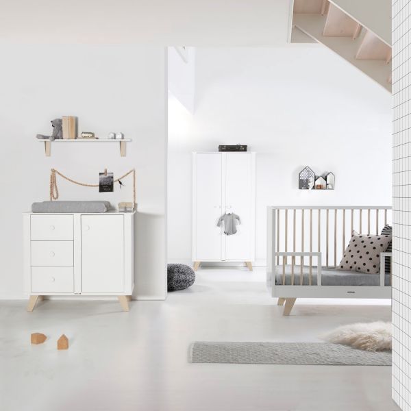 Kidsmill Lars Babykamer Wit / Naturel | Bed 60 x 120 cm   Commode
