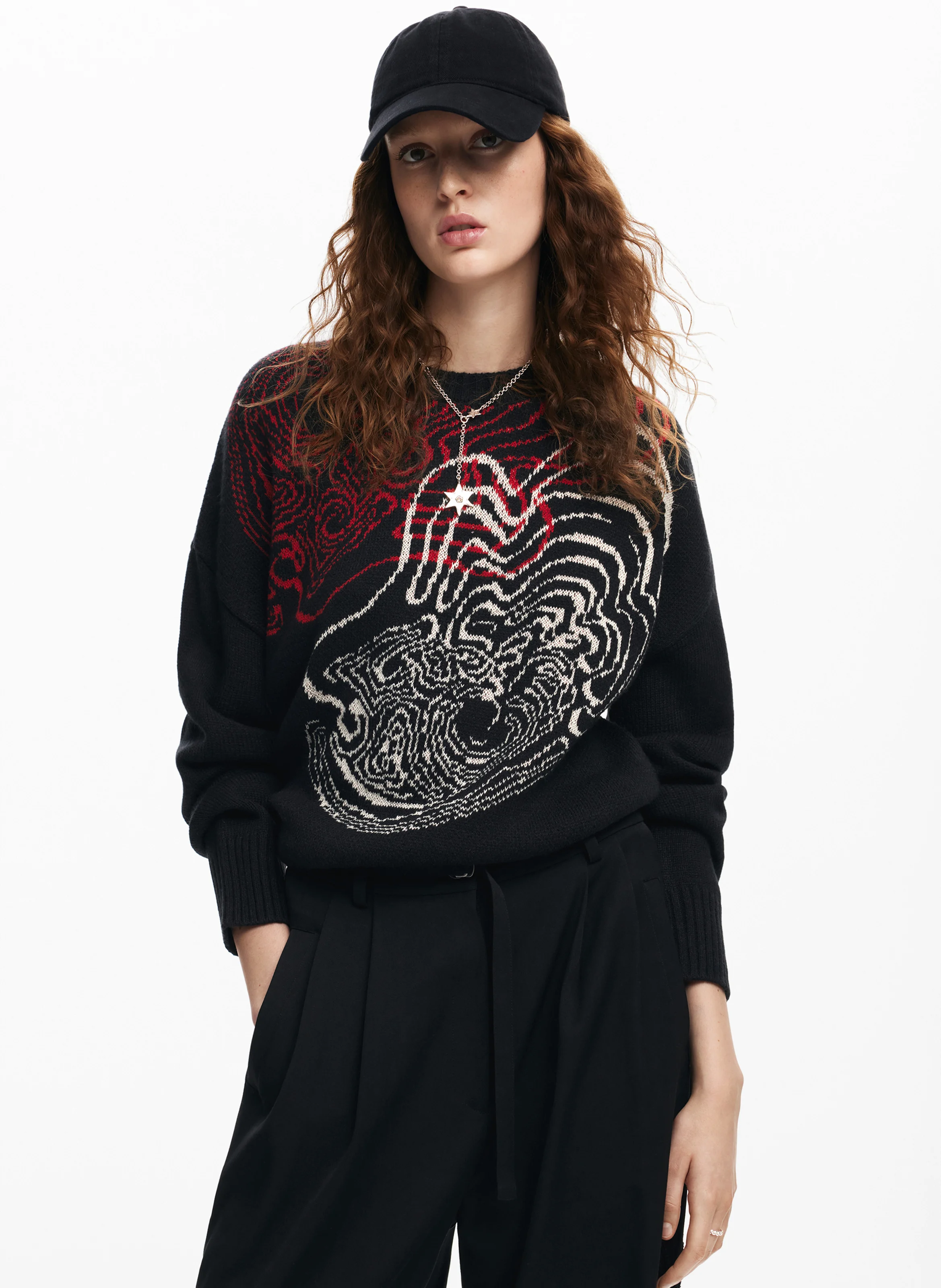 Pull col rond imprimé | Noir