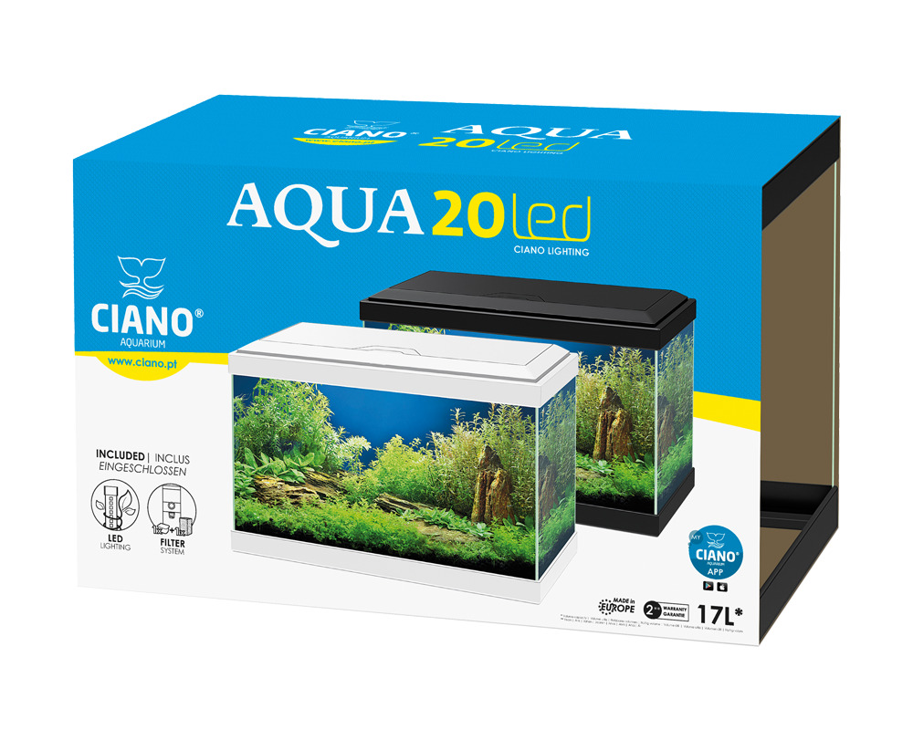 Aqua 20 Ciano Branco - 17 Litros - Kit com Iluminação, Filtro e Consumíveis