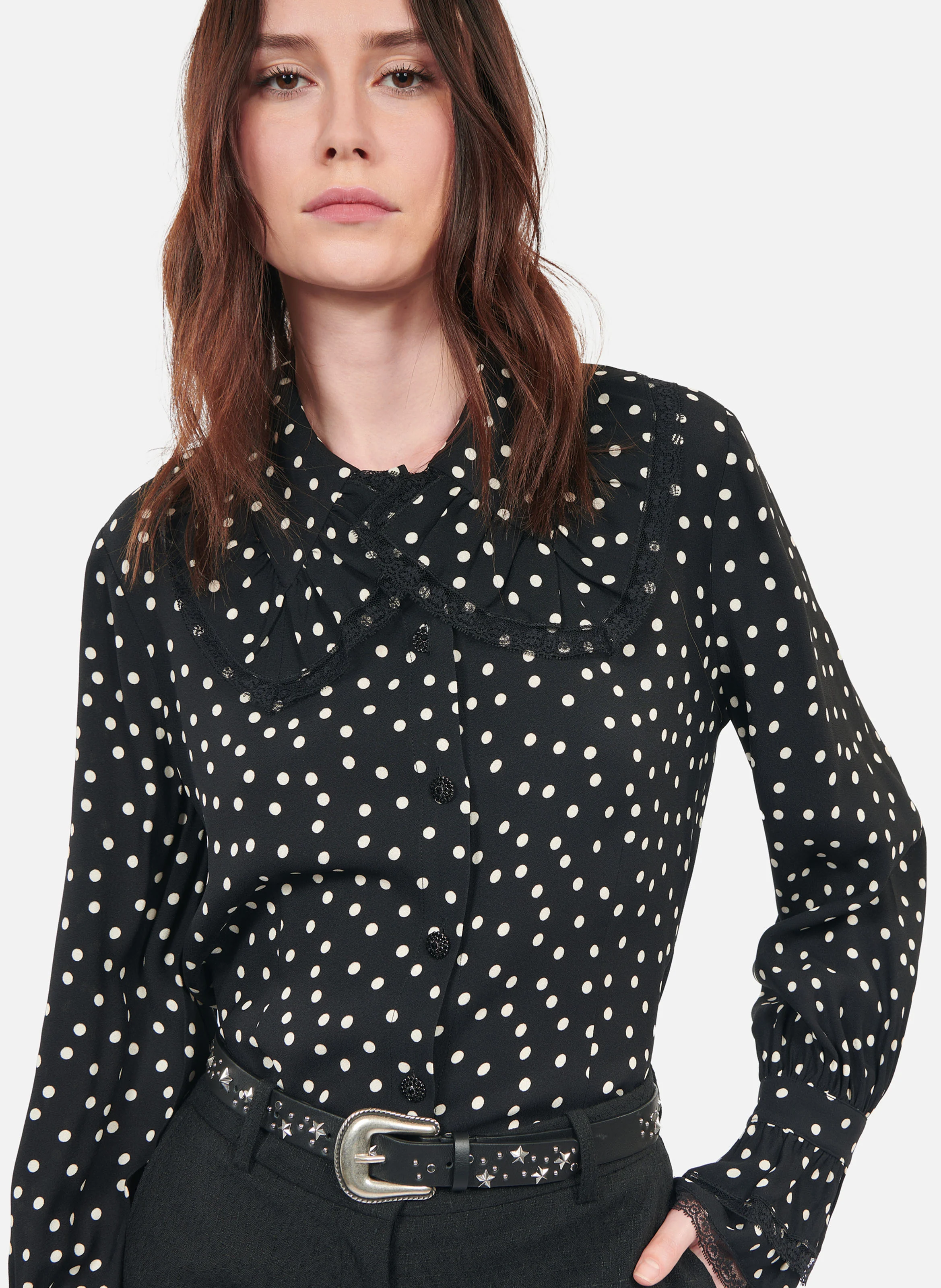 Chemise ajustée à pois| Noir