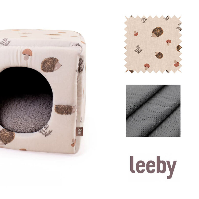Cama em forma de caverna com estampa de ouriço Leeby para gatos