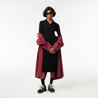 Robe longue col polo en maille côtelée sans couture Robes & Jupes - Noir - Lacoste - Femme