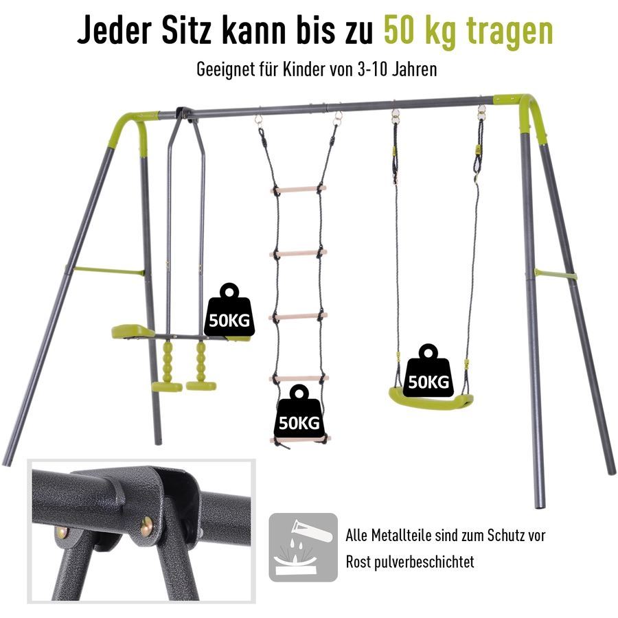 HOMCOM Kinder Gartenschaukel mit Wippe und Seilleiter schwarz, hellgrün