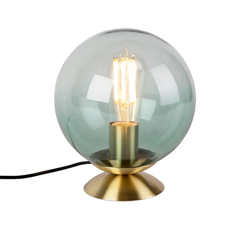 Art deco tafellamp messing met groen glas - Pallon
