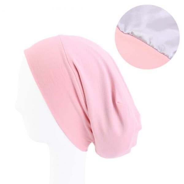 Sleeping cap med satin inne - sateng panseret - søvnhette en størrelse rosa