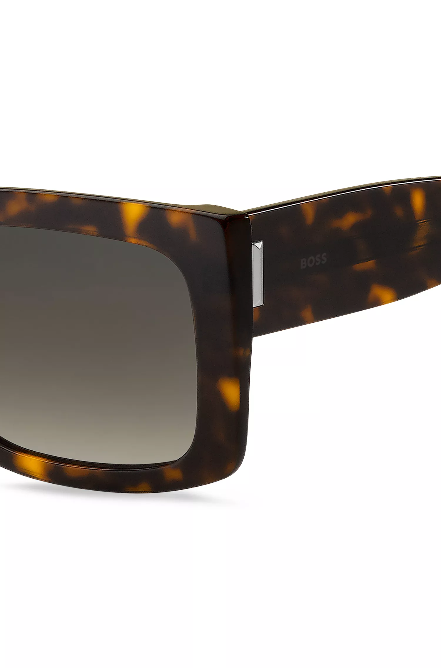 Óculos de sol BOSS em bioacetato preto-Havana com detalhes exclusivos.