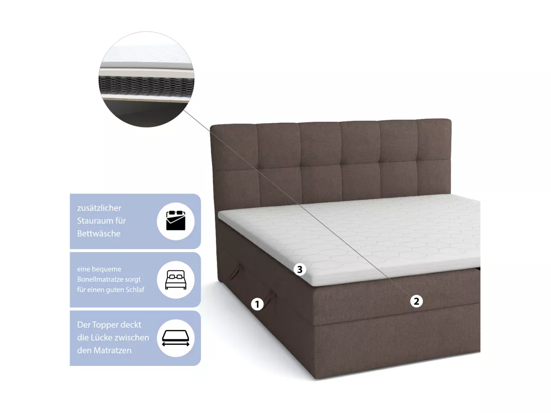 LIT BOX avec surmatelas Corino brun 140x200 cm