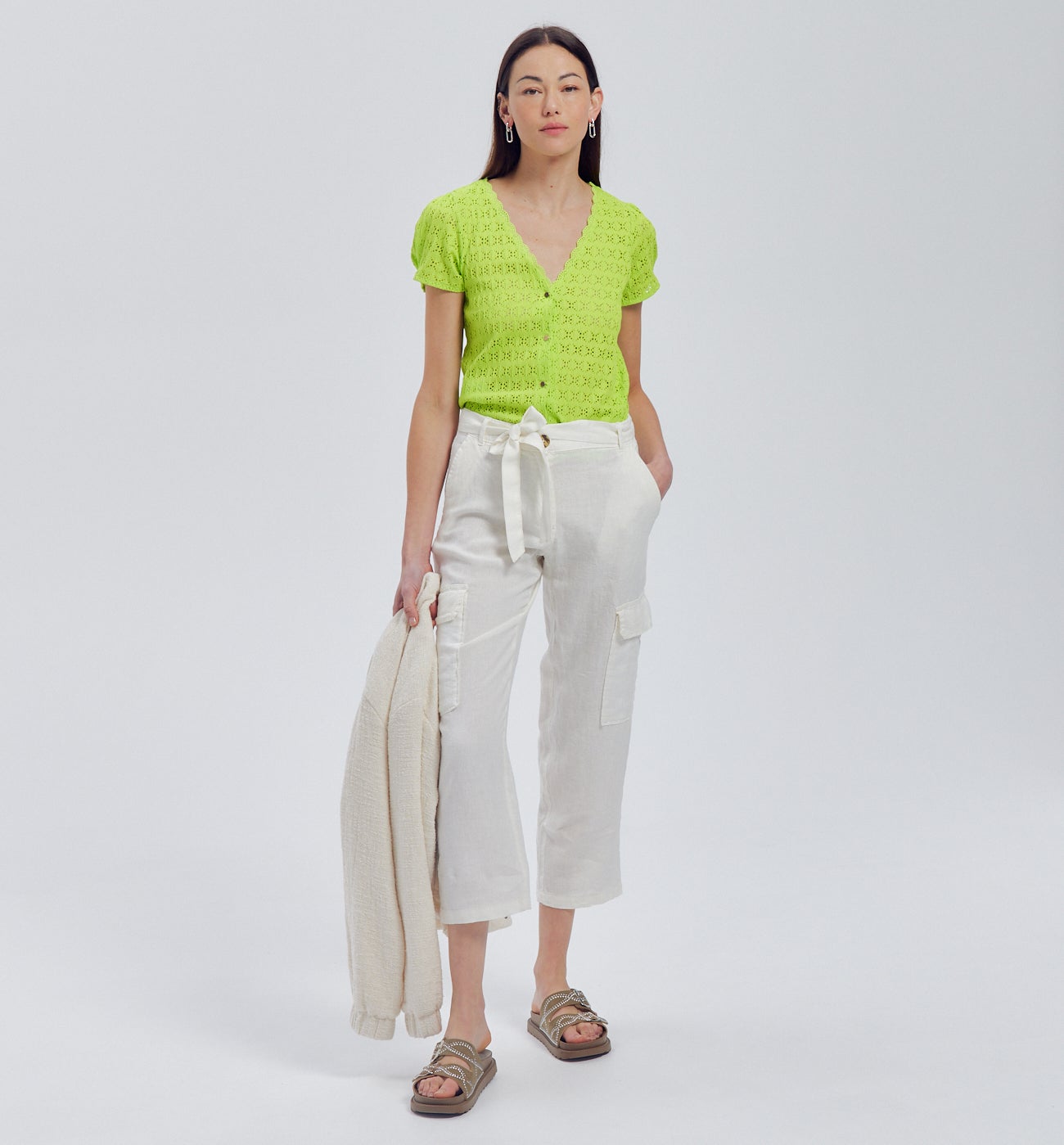 Top ajouré uni Femme - Vert fluo