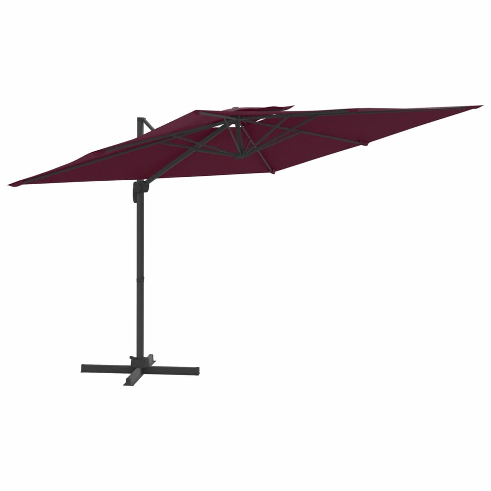 Parasol meuble de jardin cantilever à double toit 300 x 300 cm bordeaux rouge