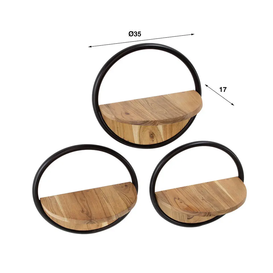 Hoyz Collection - Wandschap Rond Set-3 - Massief Acacia Naturel