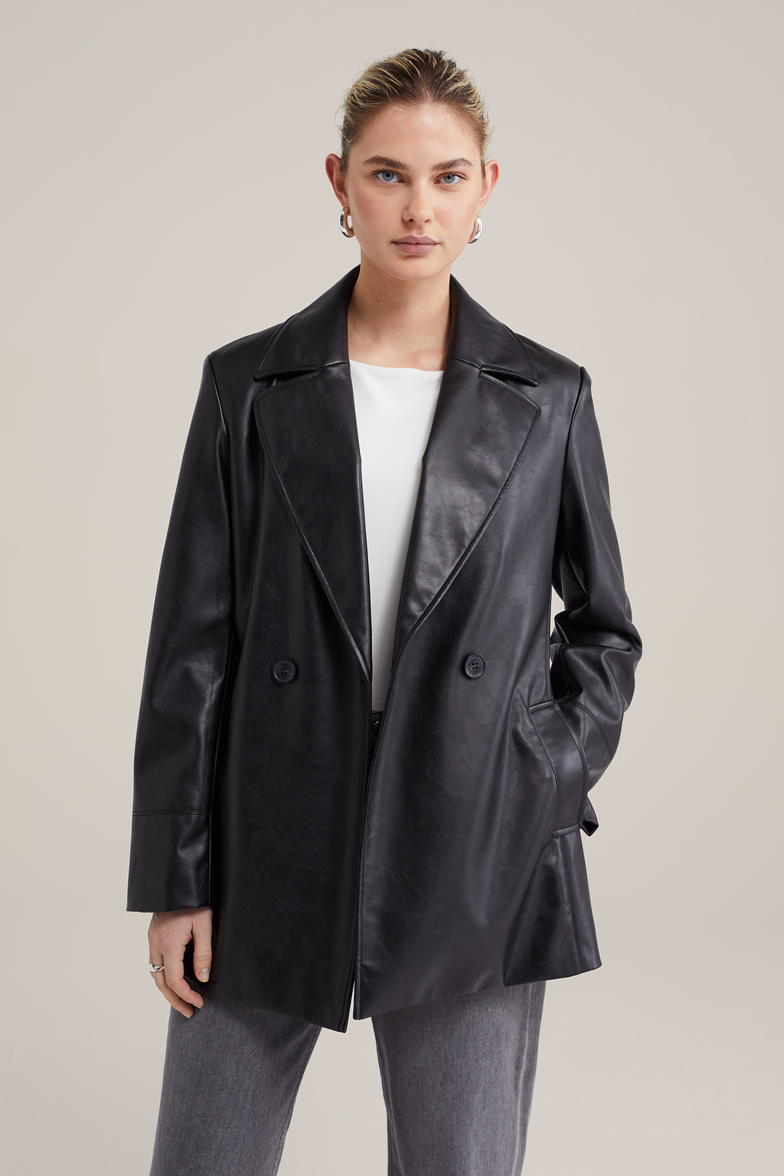 jas van imitatieleer WE Fashion Zwart