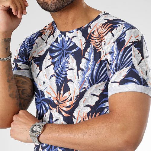 Tee Shirt Oversize Imprimé Avec Revers 2845 Floral Bleu Marine