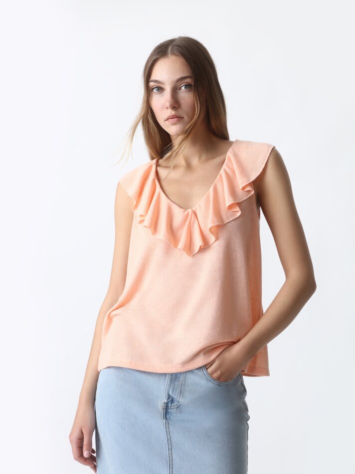 Blusa sem mangas com babados - Pêssego