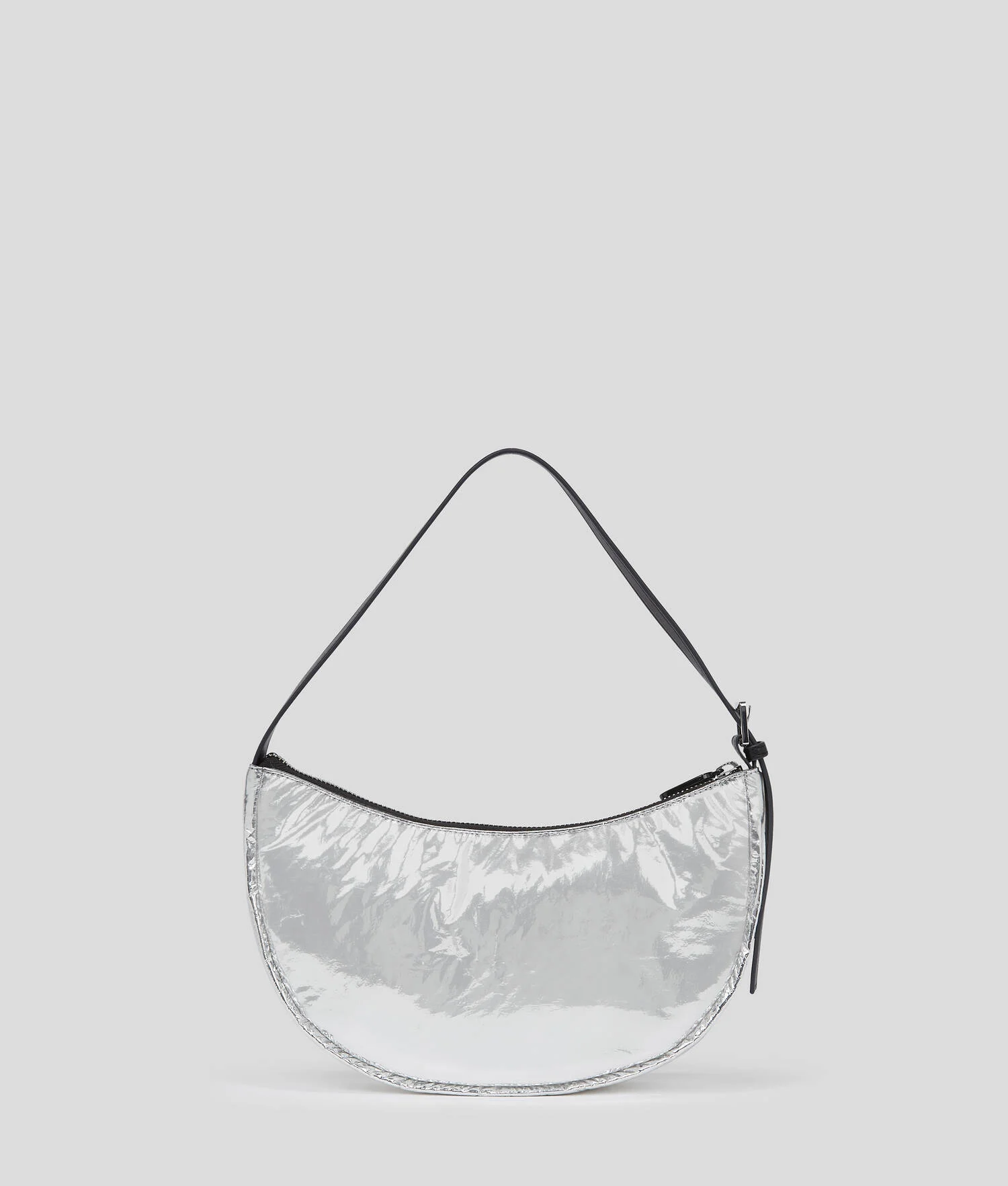 SAC DEMI-LUNE PORTÉ ÉPAULE KLJ MÉTALLISÉ AVEC LOGO ENCADRÉ - Argent