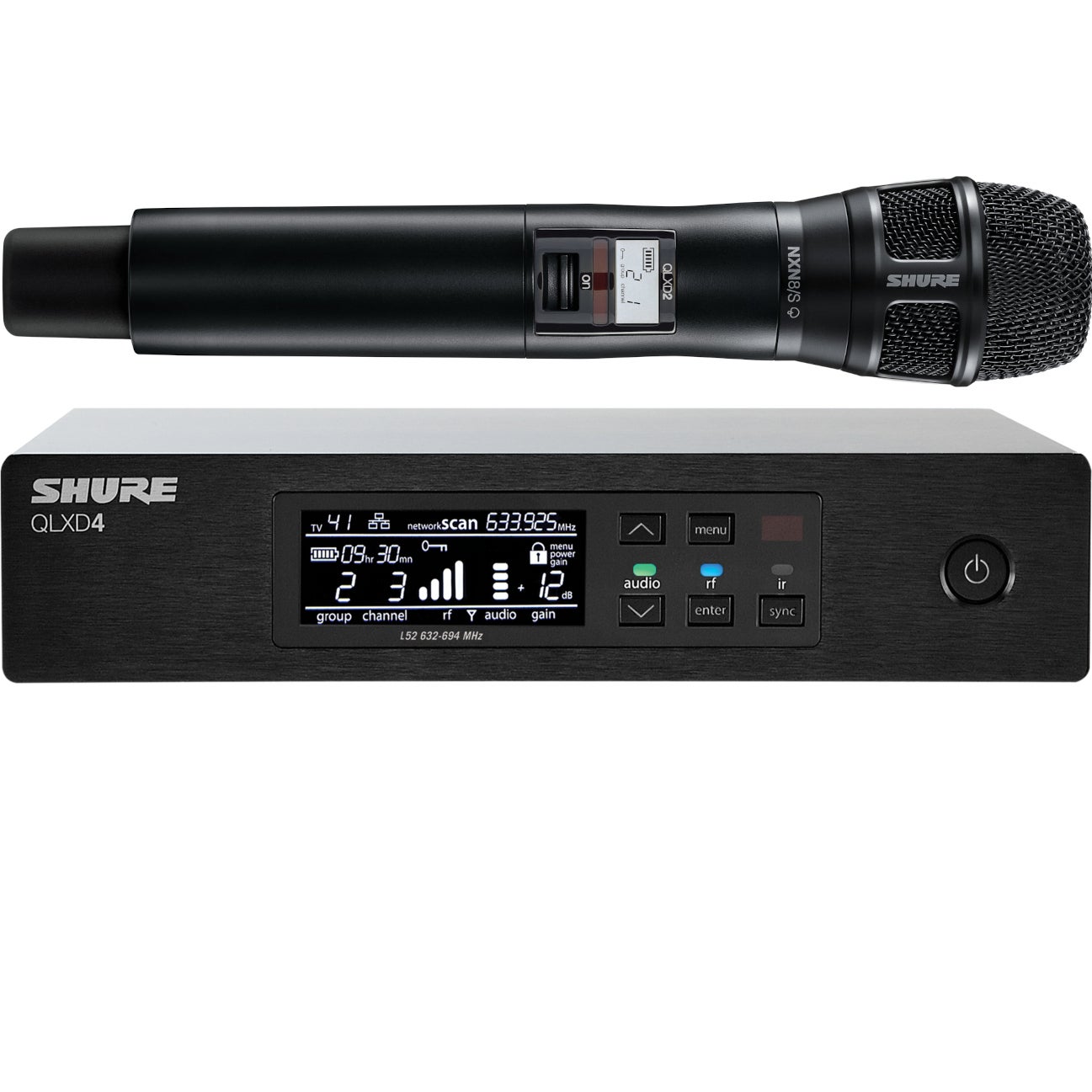 Shure QLXD24E/N8SB-K51 draadloos microfoonsysteem (606 - 670 MHz)