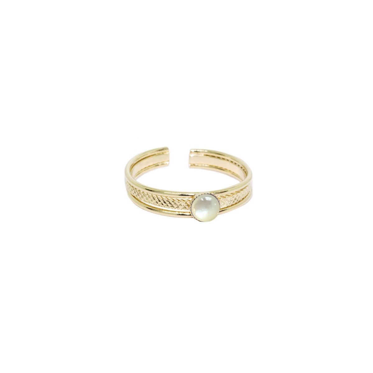 Bague ajustable pierres naturelles Nacre raffinée dorée à  l'or fin 24K GAUFREE