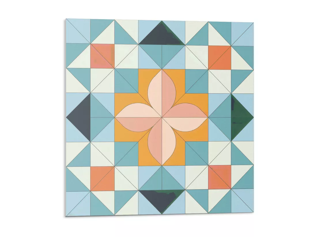 Carreaux autocollants PVC, Carrelage PVC adhésif - 20x20x20 - Motif géométrique avec une fleur