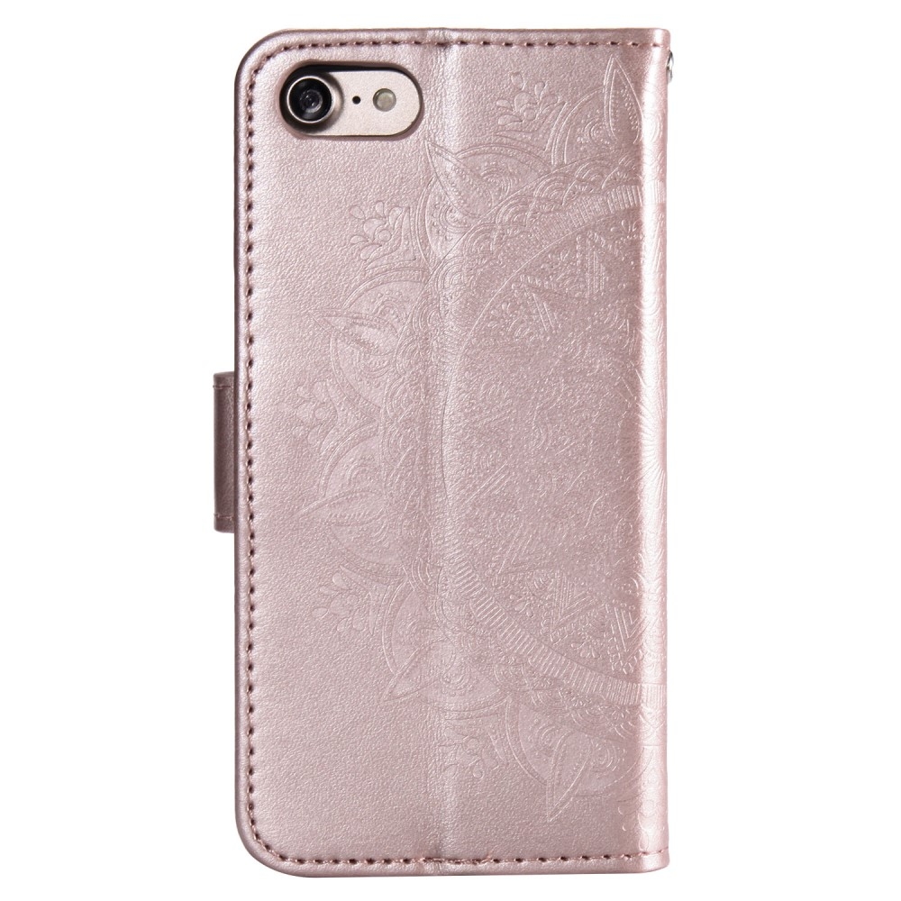 iPhone SE (2022/2020) / 8 / 7 / 6S Leder Tasche Wallet - Mandala Flowers Imprint - Roségold