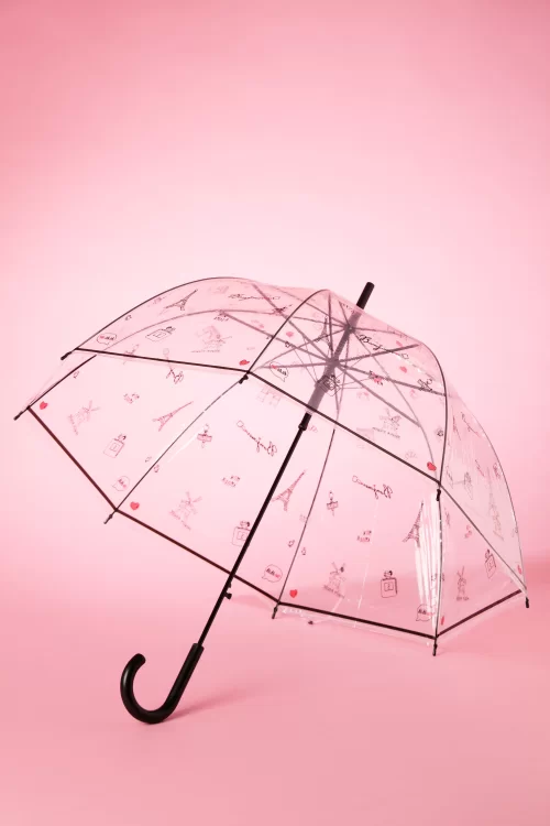So Rainy Bonjour Paris transparante koepelparaplu in zwart