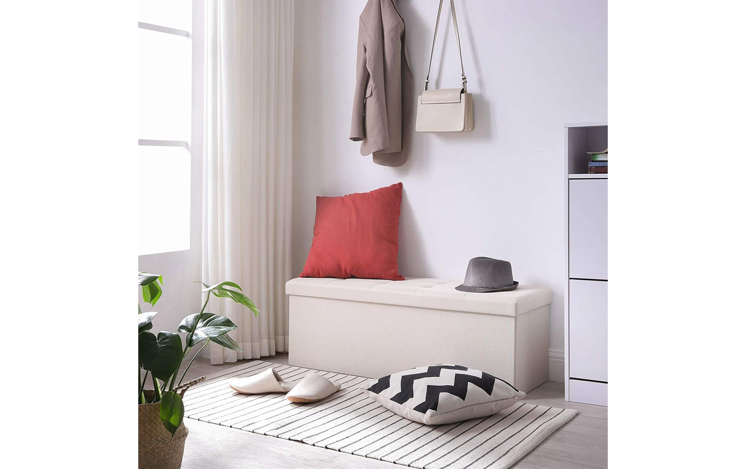 Sitztruhe Ottomane mit Stauraum 110 x 38 cm, BeigeSitzbank