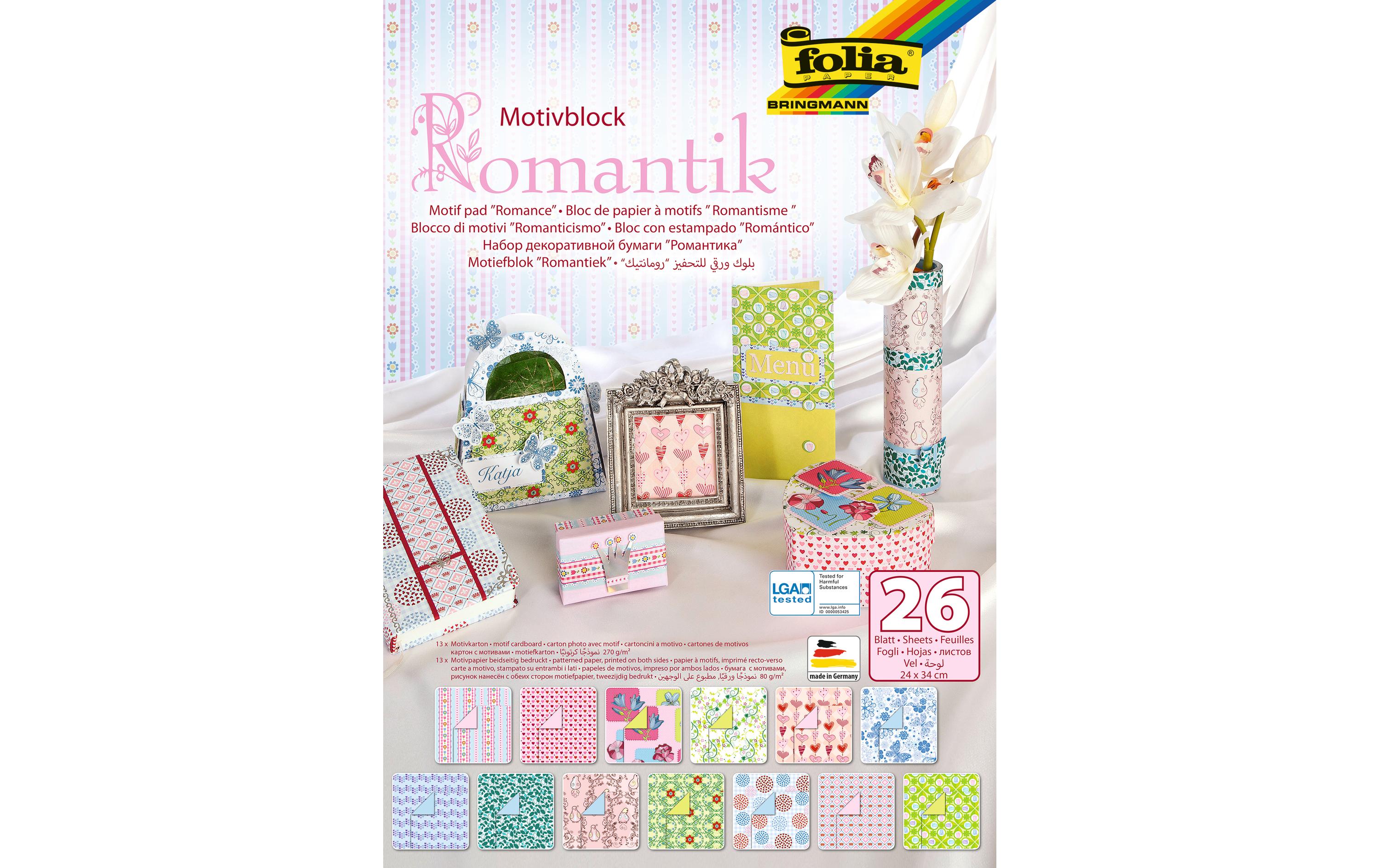 Motivblock Romantik MehrfarbigMotivkarton- und papier, 26 Blatt