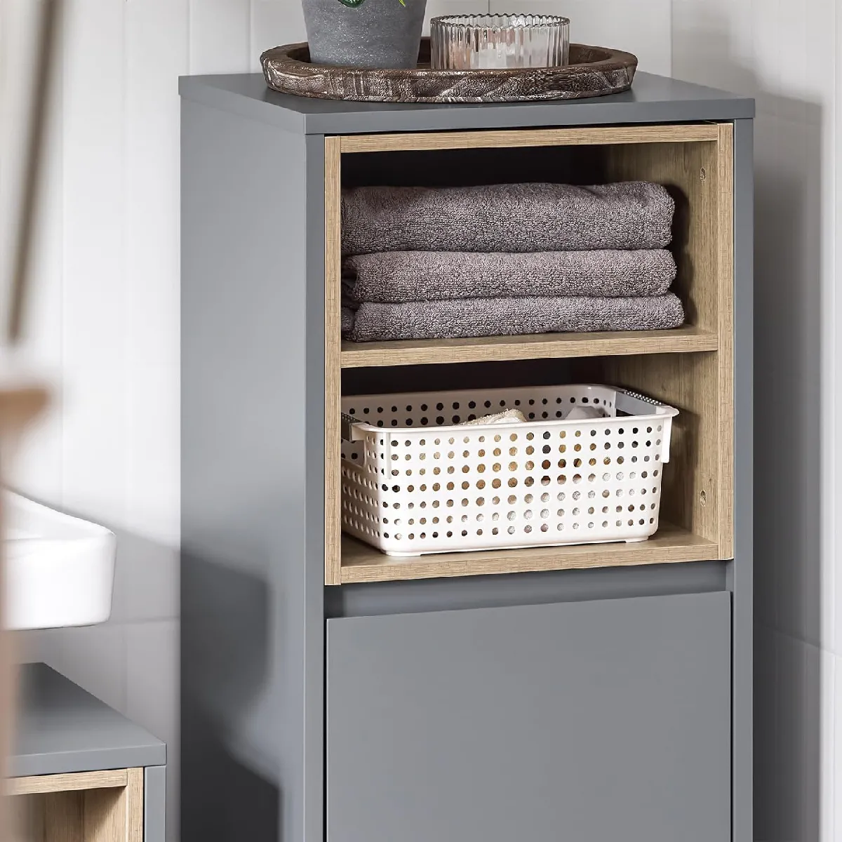 SoBuy Meuble Bas Salle de Bain - Gris