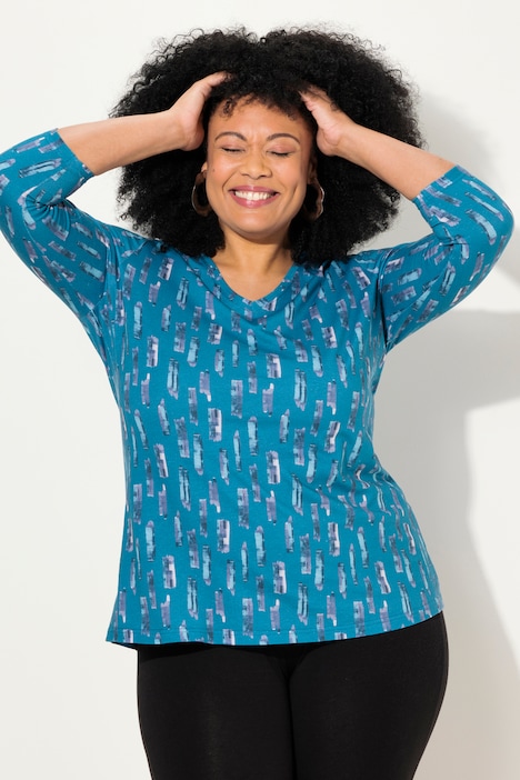 Longshirt, A-Linie, V-Ausschnitt, 3/4-Arm