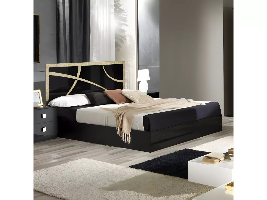 Chambre complète 160*200 Noir/Or - CROSS - Lit : L 165 x l 206 x H 106 cm