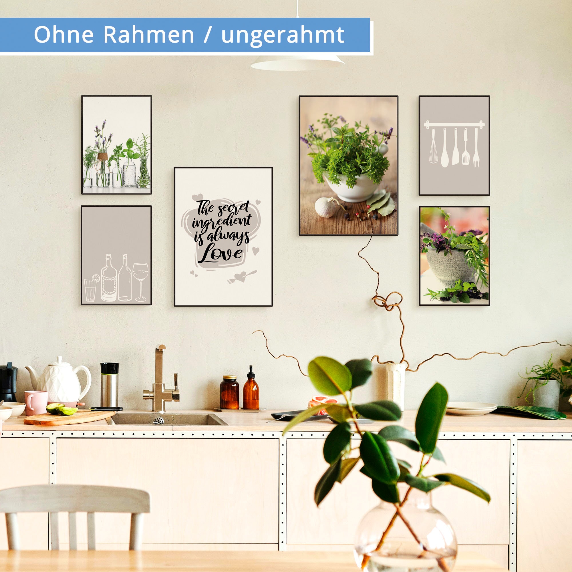 Artland Poster »Küchenkräuter & Küchenhelfer« Gewürze Set, 6 Stk. tlg. 6er Set, 2xDIN A3 / 4xDIN A4, ohne Rahmen