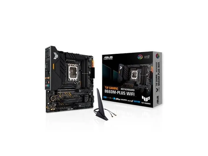 ASUS TUF GAMING B660M-PLUS WIFI - Bundkort - micro ATX - LGA1700 sokkel - B660 Chipset - USB-C Gen 2x2, USB 3.2 Gen 1, USB 3.2 Gen 2, USB-C Gen1 - 2.5 Gigabit LAN, Wi-Fi 6, Bluetooth - onboard grafik (CPU påkrævet) - HD Audio (8-kanaler)